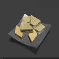 Crispy Golden Wafers Stacked On Dark Square Plate For Tasty Snacks