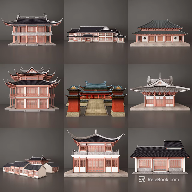 Traditional Chinese Ancient Architecture With Various Classic Roof Styles And Wooden Structures 3d model 