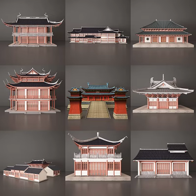 Traditional Chinese Ancient Architecture With Various Classic Roof Styles And Wooden Structures 3d model