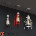 Modern Downlights With Black Red White Metal Cage Design And Vintage Bulbs