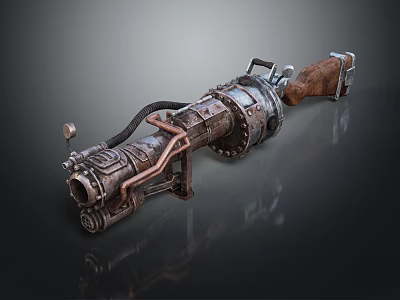 Rusted Metal Steampunk Weapon With Copper Pipes And Mechanical Parts 3d model