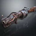 Rusted Metal Steampunk Weapon With Copper Pipes And Mechanical Parts