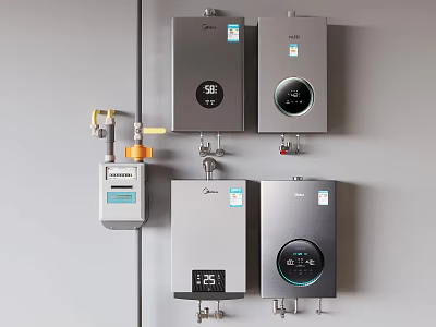Gray Wall Mounted Kitchen Appliances With Digital Control Panels Installed On Wall 3d model