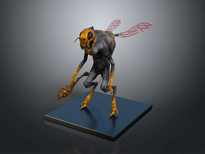 Game Movie Character Yellow Black Insect Creature With Wings Holding Honey Pot On Base 3d model