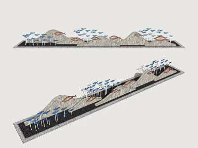 Undulating Landscape Model With Blue Decorative Elements White Pillars And Black Base 3d model