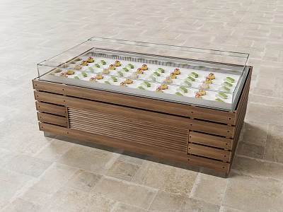 Wooden Display Shelf With Glass Cover For Pastries And Dessert Storage 3d model