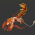 Mythical Fire Fox Game Character With Flaming Tails And Glowing Spiral Aura