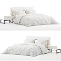 Modern White Double Bed With Soft Bedding Pillows And Black Nightstand 3d model