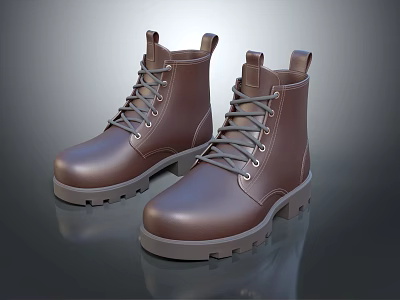 Brown Leather Boots with Lace Up Design Thick Rubber Sole and High Top Ankle Style 3d model
