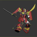 Red And Yellow Toy Robot Figure With Sword And Mecha Design