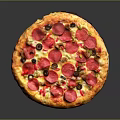 Delicious Pepperoni Pizza Topped with Olives Tomato Sauce and Melted Cheese