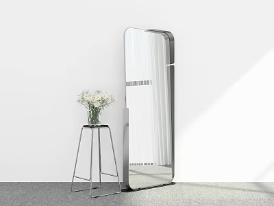 Modern Full Length Mirror in Minimalist Room With White Flowers and Metal Vase 3d model