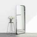 Modern Full Length Mirror in Minimalist Room With White Flowers and Metal Vase