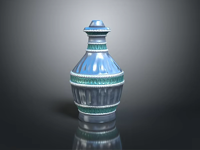 Elegant Blue Household Vase With Green Decorative Bands For Home Decoration 3d model