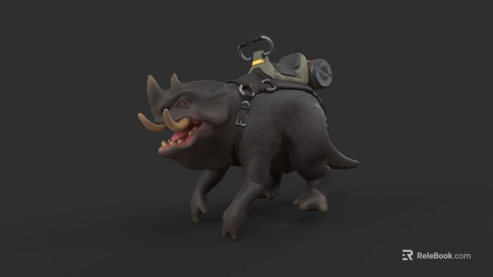 Fantasy Horned Reptile With Saddle And Metal Gear 3D Model Design 3d model 