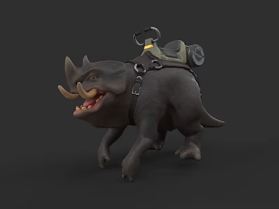 Fantasy Horned Reptile With Saddle And Metal Gear 3D Model Design 3d model
