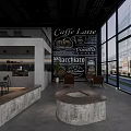 Industrial Modern Cafe Interior With Brick Wall Black Wall Coffee Terms Bar Counter And Stools