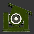 Green Mechanical Component With Double Bearings On Stable Metal Base Structure
