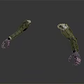 Two Green And Silver Mechanical Arms Symmetrically Placed On Gray Background 3d model