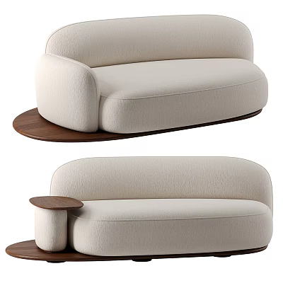 Modern Minimalist Beige Multi seat Sofa With Rounded Lines Cozy Upholstery And Wooden Base 3d model