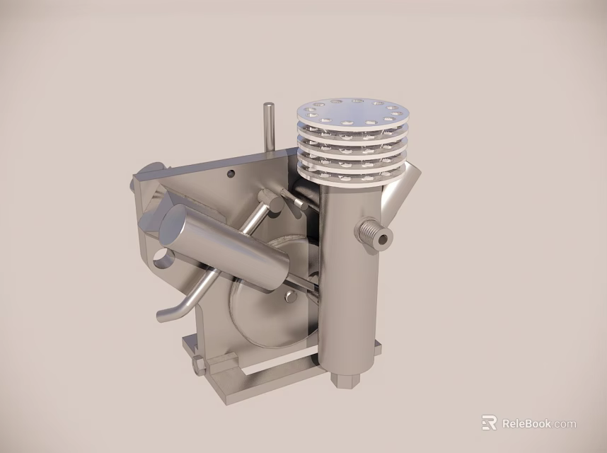Industrial Metal Mechanical Component With Cylindrical Body And Cooling Fins Structure 3d model 