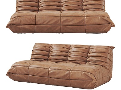 Nordic Simple Brown Leather Multiplayer Sofa model