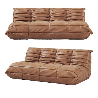 Nordic Simple Brown Leather Multiplayer Sofa 3d model