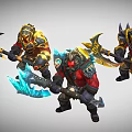 Ornament Figurine Set Featuring Mythical Warrior Characters With Detailed Axes And Colorful Armor