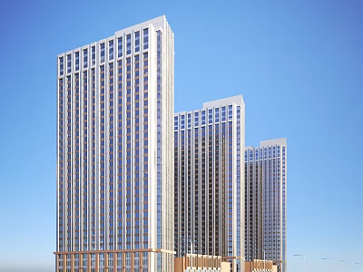 Modern High Rise Office Building With Glass Curtain Wall Exterior Under Clear Blue Sky 3d model