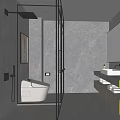 Modern Bathroom Interior Design With Grey Marble Walls Glass Shower Smart Toilet And Large Mirror 3d model