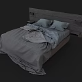 Modern Double Bed With Wooden Headboard Gray Bedding And Cozy Pillows