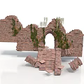 Ancient Ruins Structure With Stone Archway Staircase Vines And Bricks 3d model
