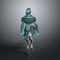 Futuristic Cyber Character Standing With Mechanical Creature In Sci Fi Environment 3d model
