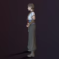Woman With Braided Hair Wearing White Top Gray Pants And Wristbands Standing Pose