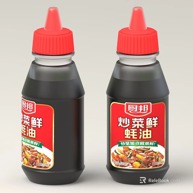 Chubang Cooking Fresh Oyster Sauce Bottles With Red Cap And Labels 3d model 