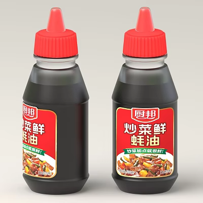 Chubang Cooking Fresh Oyster Sauce Bottles With Red Cap And Labels 3d model