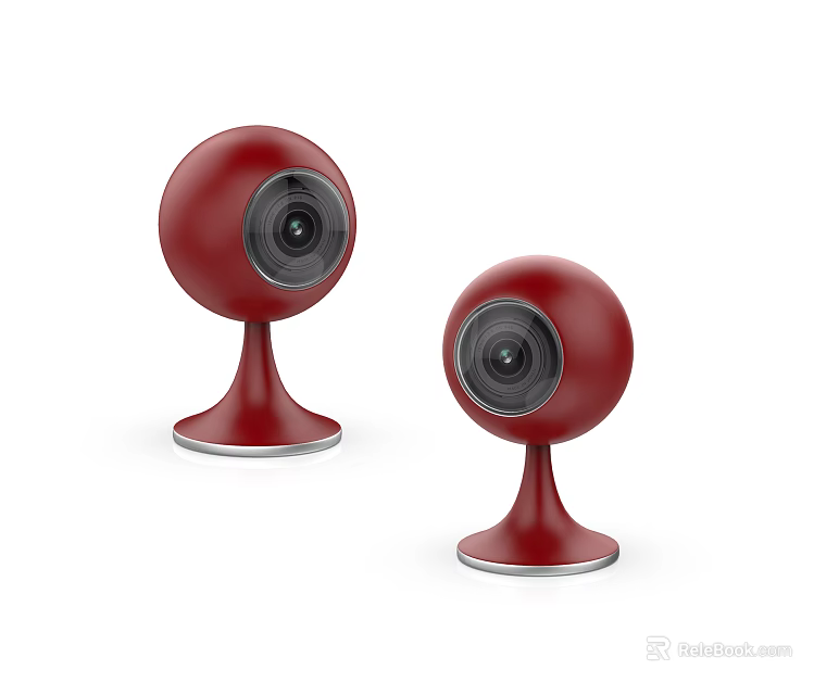 Two Red Spherical Projection Monitoring Surveillance Cameras with Stable Base and Silver Rim Design 3d model 