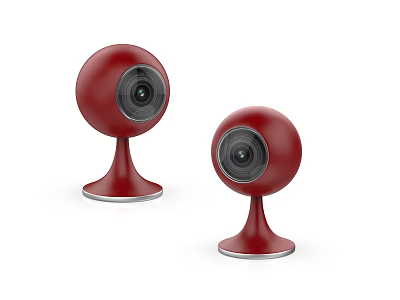 Two Red Spherical Projection Monitoring Surveillance Cameras with Stable Base and Silver Rim Design 3d model