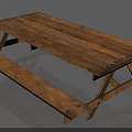 Rustic Natural Wooden Picnic Table With Attached Benches For Outdoor Use