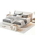 Modern Double Bed Interior Design With Side Tables Footstool Rug Pillows Lamps And Plants