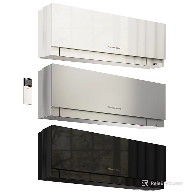 Modern Air Conditioners Available In White Silver Black With Remote 3d model 