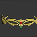 Golden Tiara With Intricate Leaf Shaped Curved Lines And Red Green Gemstones