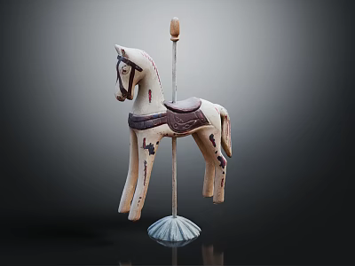 Decorative Carousel Horse Ornament Set For Home Decor With Vintage Design And Blue Base 3d model