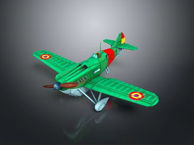 Green Airplane Model With Red Yellow Accents Wing Emblems Vintage Design And Detailed Structure 3d model