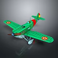 Green Airplane Model With Red Yellow Accents Wing Emblems Vintage Design And Detailed Structure