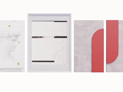 Abstract Paintings With Framed Minimalist Design Red Gray Tones And Geometric Shapes 3d model