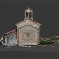 Cartoon Scenery of Red Tiled Roof Building with Small Tower Green Lawn and Side Statue
