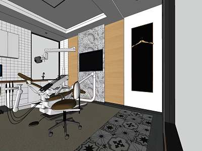 Dental Clinic Interior With Modern Dental Chair Medical Equipment Wall Decor And Floor Pattern 3d model