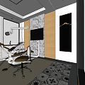 Dental Clinic Interior With Modern Dental Chair Medical Equipment Wall Decor And Floor Pattern