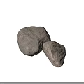 Silhouette Figure Standing Next to Two Large Natural Stone Boulders in Gray Background